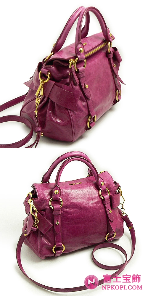 ミュウミュウ MIUMIU ハンドバッグ/ななめがけバッグ 2Way ショルダーストラップ付き レザー ピンクパープル RT0438 VITELLO LUX MALVA
